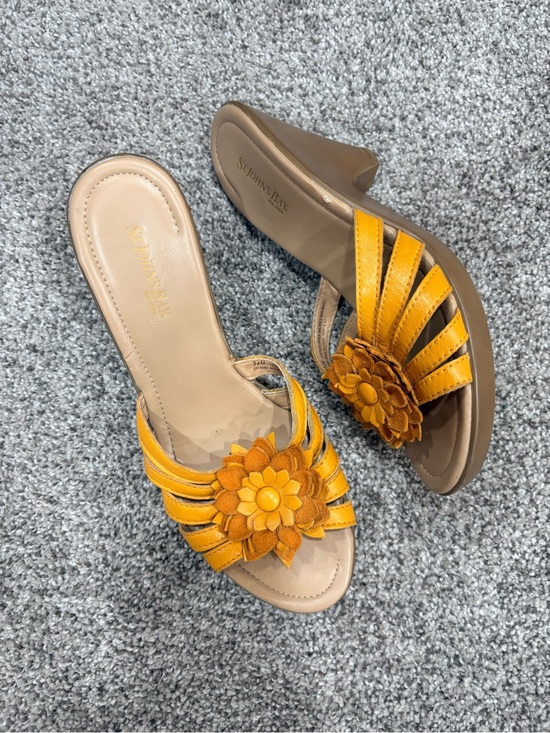 St. John's Bay Shoes - St. John's Bay Yellow Floral Slide Mules